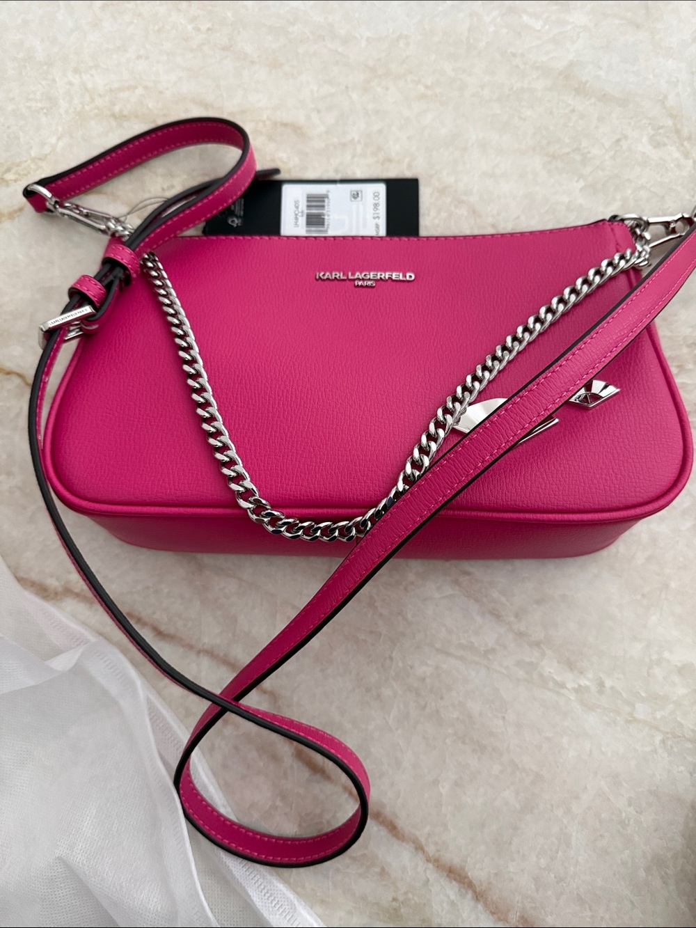 KARL LAGERFELD NWT Fuchsia Leather Crossbody with Silver Chain